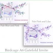 birdcage wedding invitation pink lilac blue