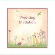 English meadow pretty summer wedding invitation cricket flowers bunny 1