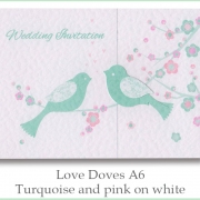 love doves a6 turq pink on white