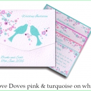love doves pink and turq on white