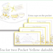 yellow grey tea for two teacups extra cups wedding invite