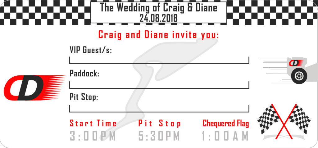 formula1 wedding invitations, F1 stationery, F1 wedding invites